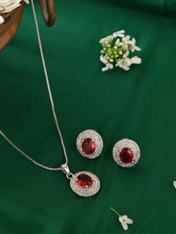 Fida - Silver-Plated Ad Studded Pendant and Earrings