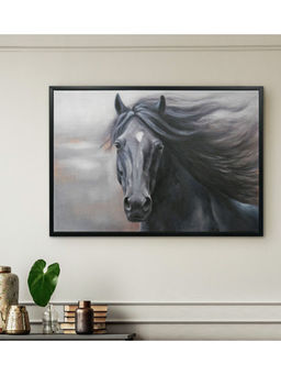 At Home by Nilkamal - Horse Face Canvas Wall Painting (Black)