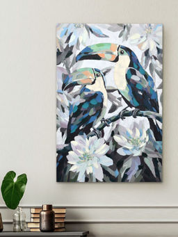 At Home by Nilkamal - Toucan Bird On Branch Canvas Wall Painting (Blue)