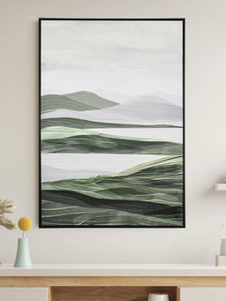 At Home by Nilkamal - Mountains and Water Decorative Wall Painting (Grey & Green)