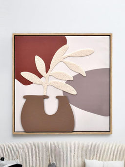 At Home by Nilkamal - Decorative Tufted Flower Pot Canvas Wall Painting (Brown)