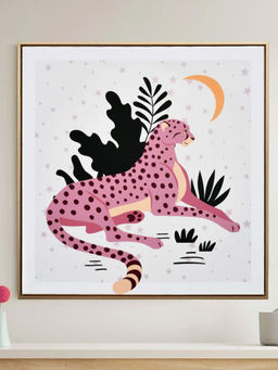 At Home by Nilkamal - Sitting Cheetah Canvas Wall Painting (Multicolor)