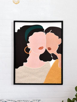 At Home by Nilkamal - Two Women Tufted Canvas Wall Painting (Beige & Brown)