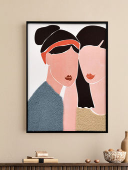 At Home by Nilkamal - Two Women Tufted Canvas Wall Painting (Grey & Beige)