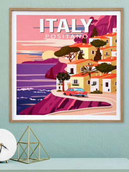 At Home by Nilkamal - Positano Italy Canvas Wall Painting (Pink & Purple)