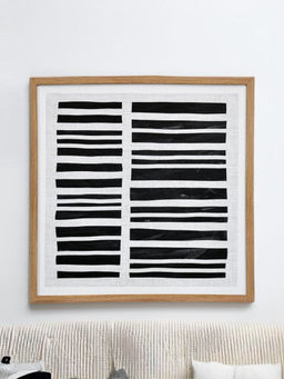 At Home by Nilkamal - Geometric Horizontal Lines Canvas Wall Painting (Black & White)