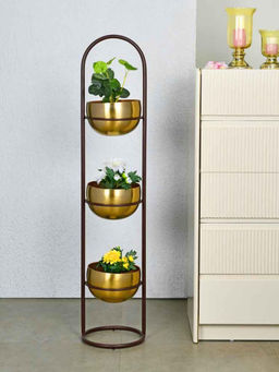 At Home by Nilkamal - Three Layer Metal Planter (Brown & Gold)