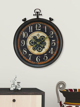 At Home by Nilkamal - Vintage Look Gear Analog Wall Clock (Black)