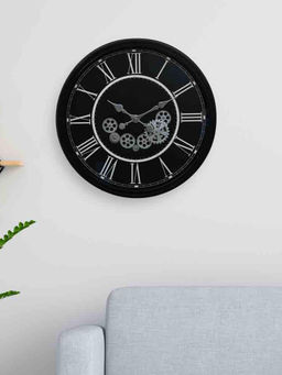 At Home by Nilkamal - Vintage Look Gear Analog Wall Clock (Black & White)