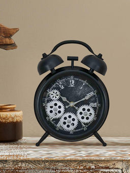 At Home by Nilkamal - Vintage Look Gear Analog Table Clock (Black & White)