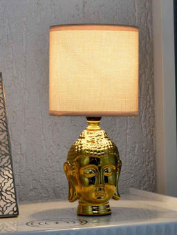 At Home by Nilkamal - Buddha Face Ceramic Base Table Lamp (Gold)