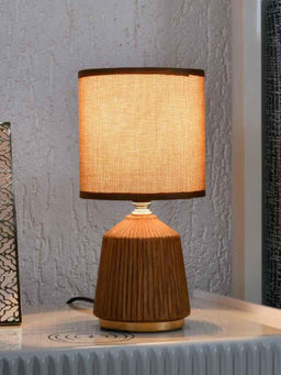 At Home by Nilkamal - Fabric Shade Ripples Design Ceramic Base Table Lamp (Beige)