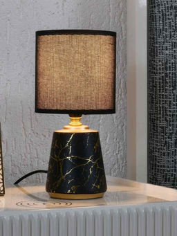 At Home by Nilkamal - Marble Finish Ceramic Base Table Lamp (Black & Gold)