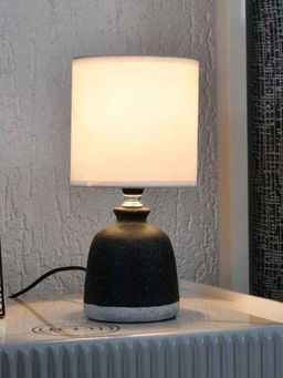 At Home by Nilkamal - Stone Finish Ceramic Base Table Lamp (Black & White)