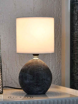 At Home by Nilkamal - Decorative Fabric Shade Ceramic Base Table Lamp (Grey)