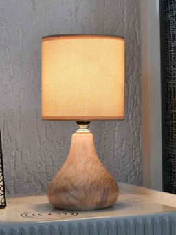 At Home by Nilkamal - Marble Finish Ceramic Base Table Lamp (Cream)