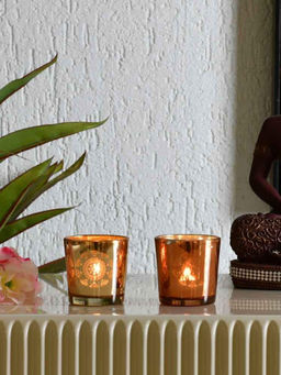 At Home by Nilkamal - Decorative Glass Votives Set of 6 (Orange & Gold)