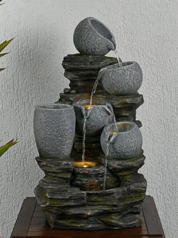 At Home by Nilkamal - Four Bowl with Planter Polyresin Water Fountain (Grey)