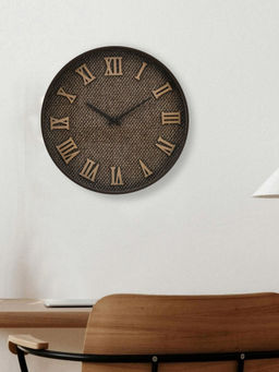 At Home by Nilkamal - Round Plastic Roman Numerals Analog Wall Clock (Brown)