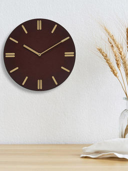 At Home by Nilkamal - Round Wooden and Leatherette Analog Wall Clock (Brown)