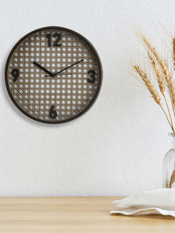 At Home by Nilkamal - Rattan Round Plastic Analog Wall Clock (Taupe)