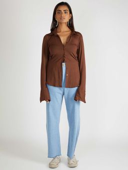 Deme - Brown Solid Button Down Shirt