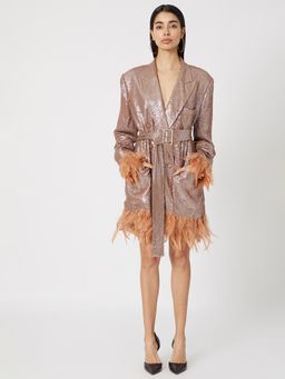 Deme - Beige Sequins Blazer Dress With Belt (Set of 2)