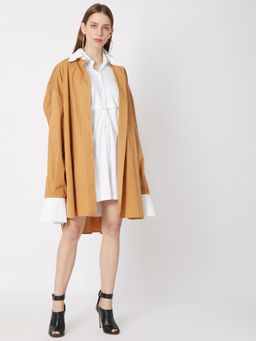 Deme - Beige Oversized Shirt Dress With White Detailing