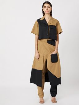 Deme - Black And Khaki Shirt With Pants And Skirt (Set of 3)