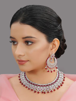 Designbox - Silver Tone Polki Necklace with Chandbali Earrings