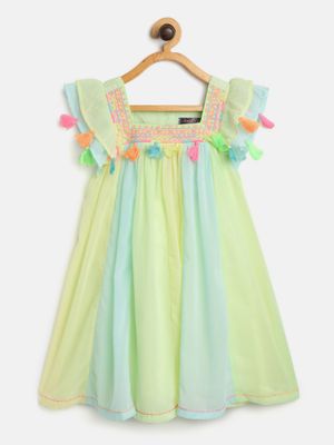 Nautinati Girls Sequined Mesh Party Dress|Ruffle Sleeves| Age 2 - 10 Years