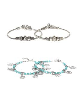 Priyaasi - Oxidized Silver Plated Beaded Anklet (Pack of 2)