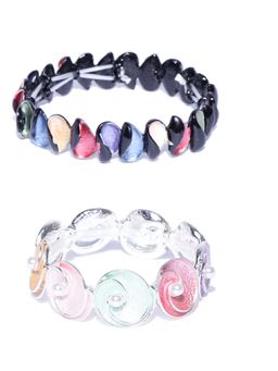 PRITA - Multi-Colour Enamelled And Elasticated Bracelet (Set of 2)