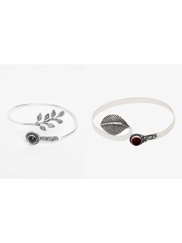 PRITA - Oxidised Silver Plated Cuff Bracelet (Set of 2)