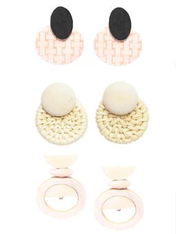 PRITA - Multi-Colour Wooden Stud Earrings (Set of 3)