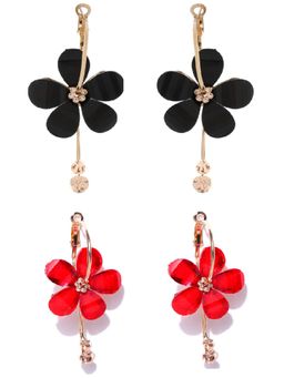 PRITA - Multi-Colour Floral Hoop And Drop Earrings (Set of 2)