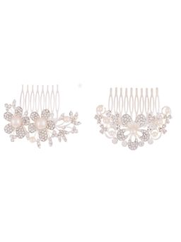 Priyaasi - Floral Patterned Silver Comb Pin Hair Accessory (Pack of 2)