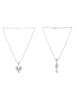 PRITA - Silver Plated Blue Pendant Set (Set of 2)