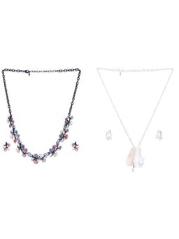 PRITA - Multi-Colour Enamelled Necklace And Pendant Set With Earrings (Set of 2)