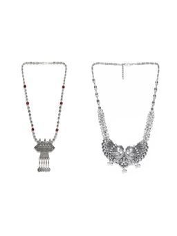 PRITA - Oxidised Silver Plated Necklace (Set of 2)