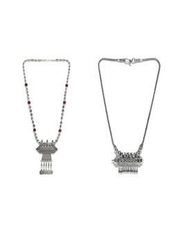 PRITA - Oxidised Silver Plated Pendant Style Necklace (Set of 2 )