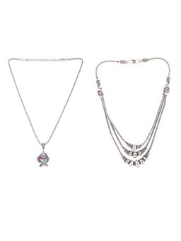 PRITA - Silver Plated Multistrand And Pendant Style Necklace (Set of 2)