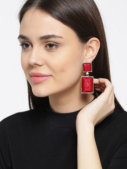 Priyaasi - Red & Gold Toned Geometric Drop Earrings
