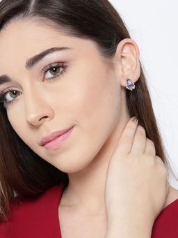 Priyaasi - Silver Plated Purple Cubic Zirconia Studded Stud Earrings