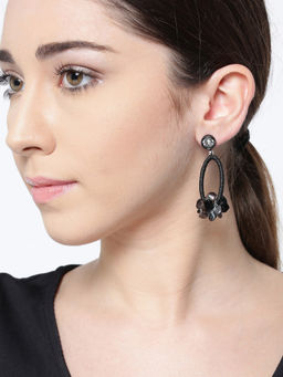 Priyaasi - Black & Charcoal Grey Drop Earrings