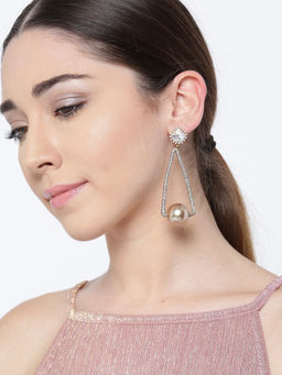 Priyaasi - Gold Toned & Beige Geometric Drop Earrings
