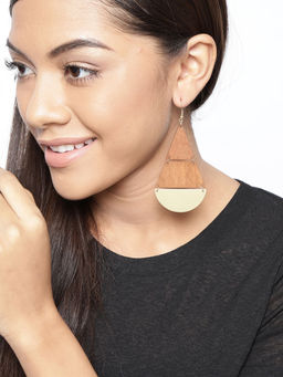 Priyaasi - Brown Gold Plated Geometric Drop Earrings