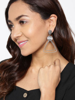 Priyaasi - Silver Plated Stone Studded Drop Earrings