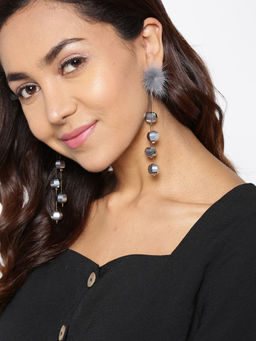 Priyaasi - Grey Beaded Spherical Drop Earrings