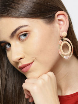 Priyaasi - Peach Color Double Layered Drop Earrings